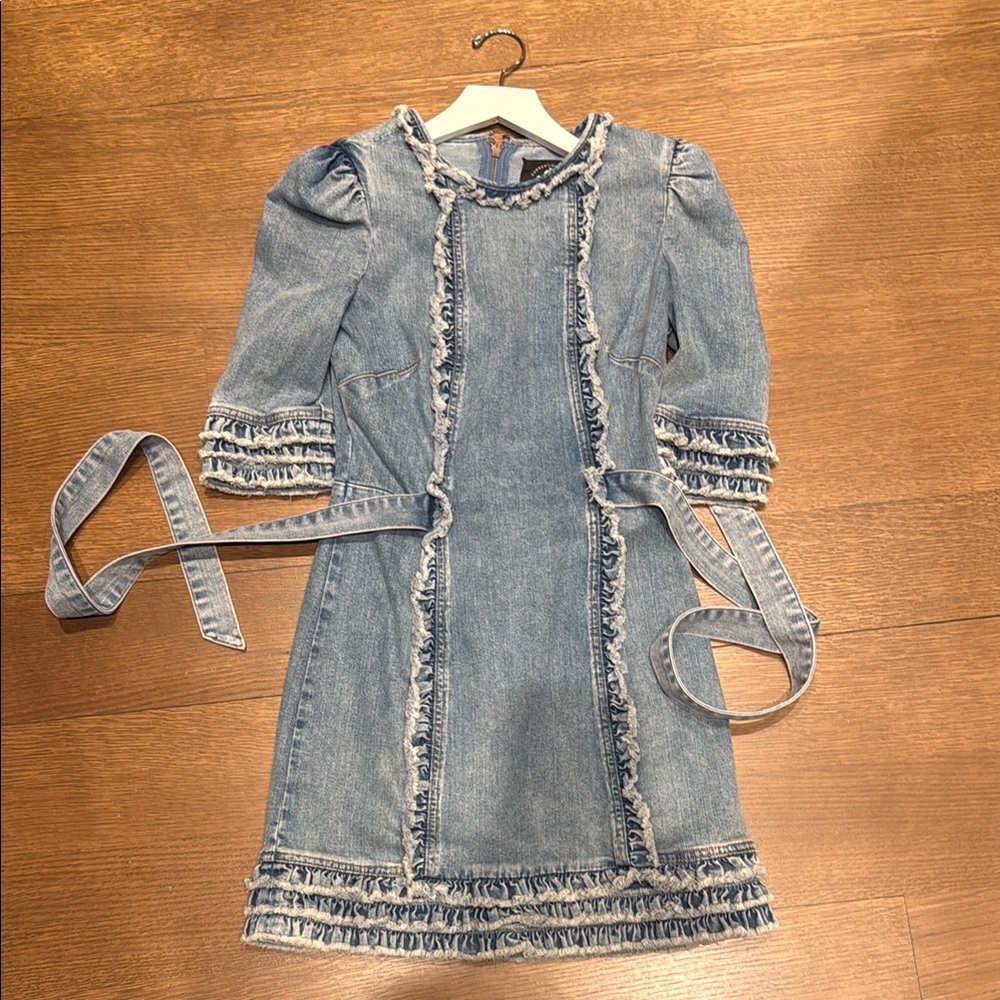 Denim Ruffle Dress with Belt